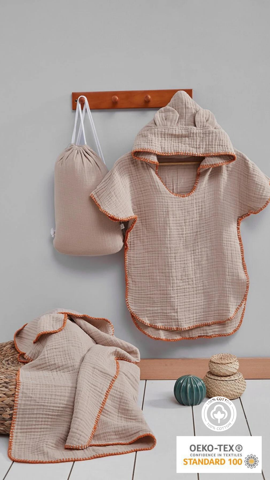 Premium 4-Layer Muslin Baby Pancho Set