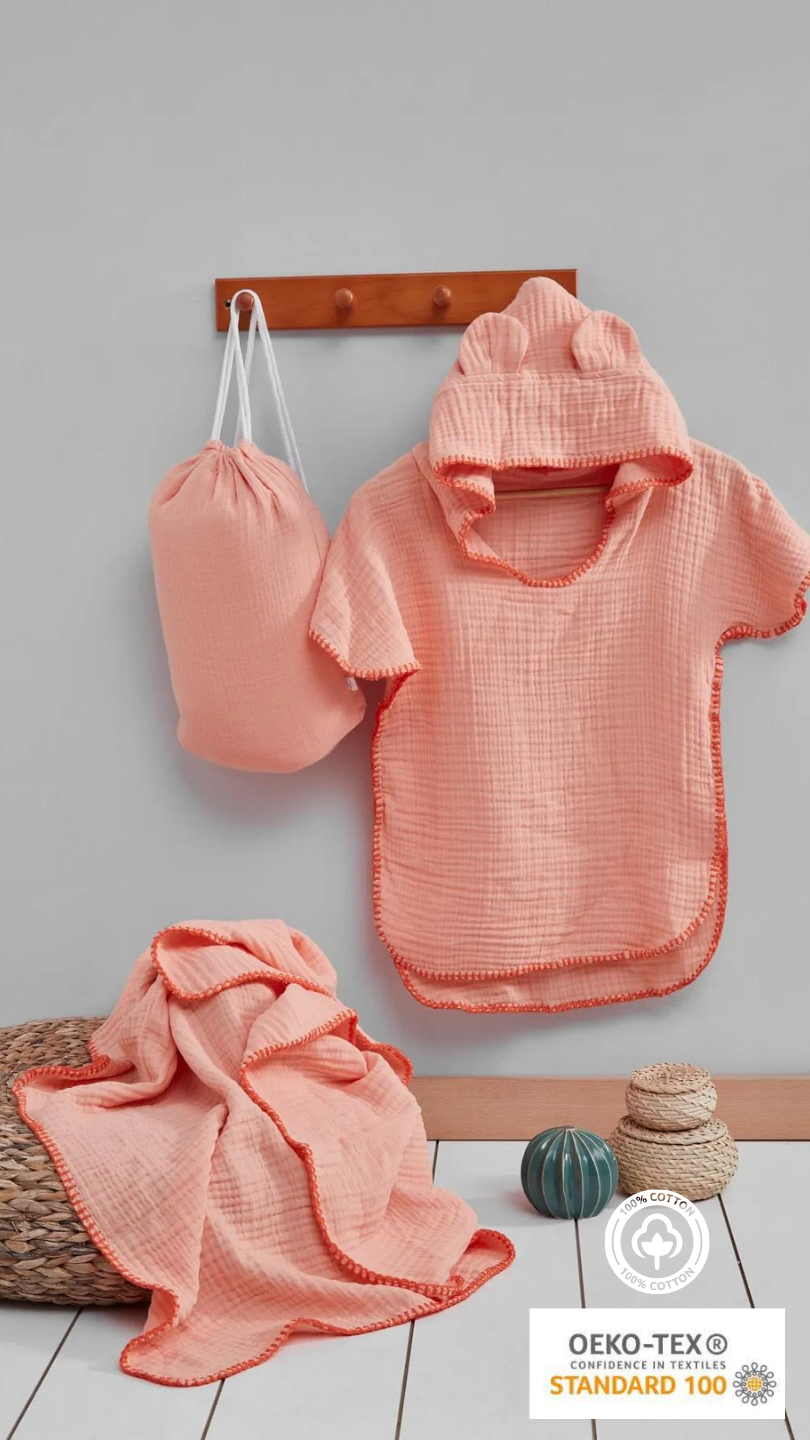 Premium 4-Layer Muslin Baby Pancho Set