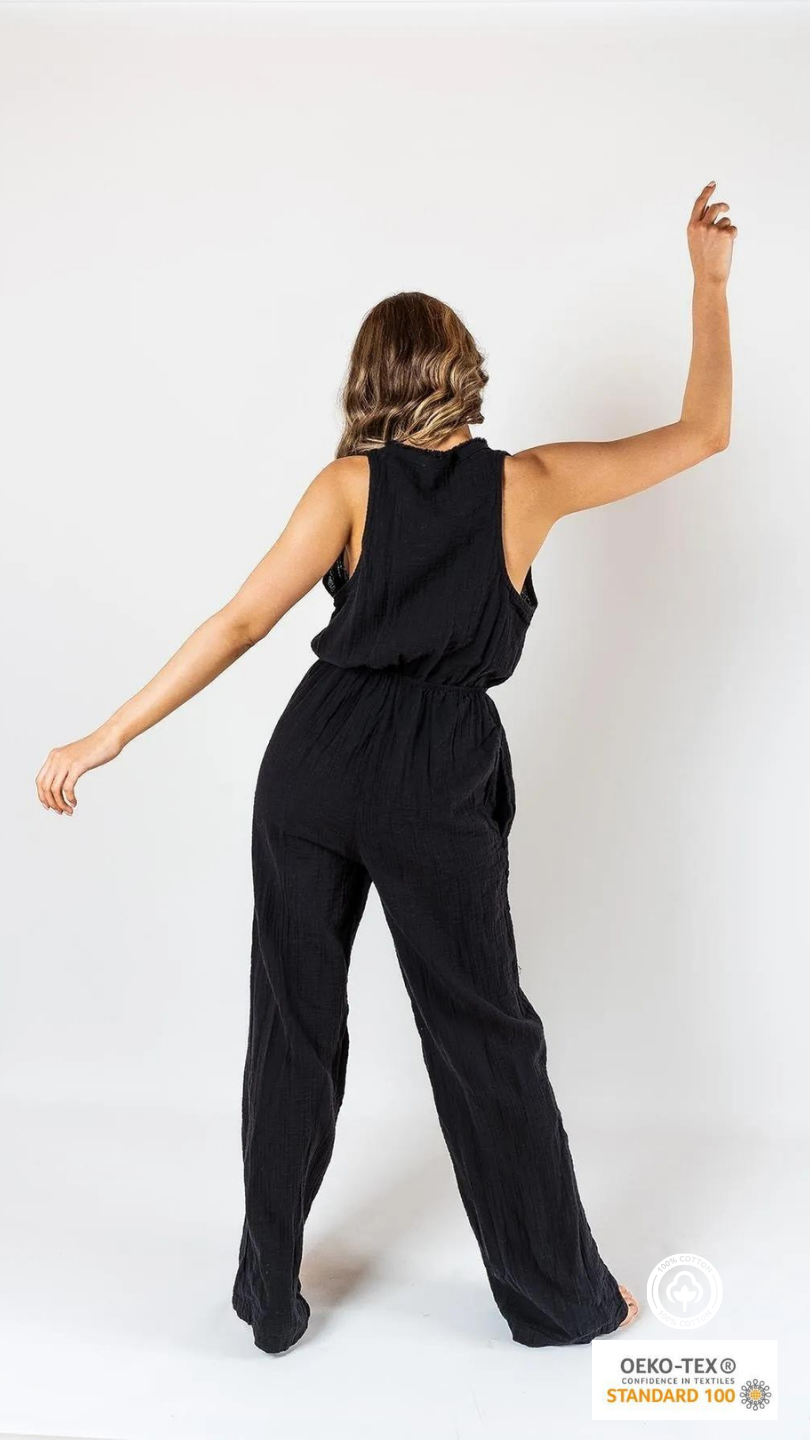 Muslin Jumpsuit with Cleavage Black