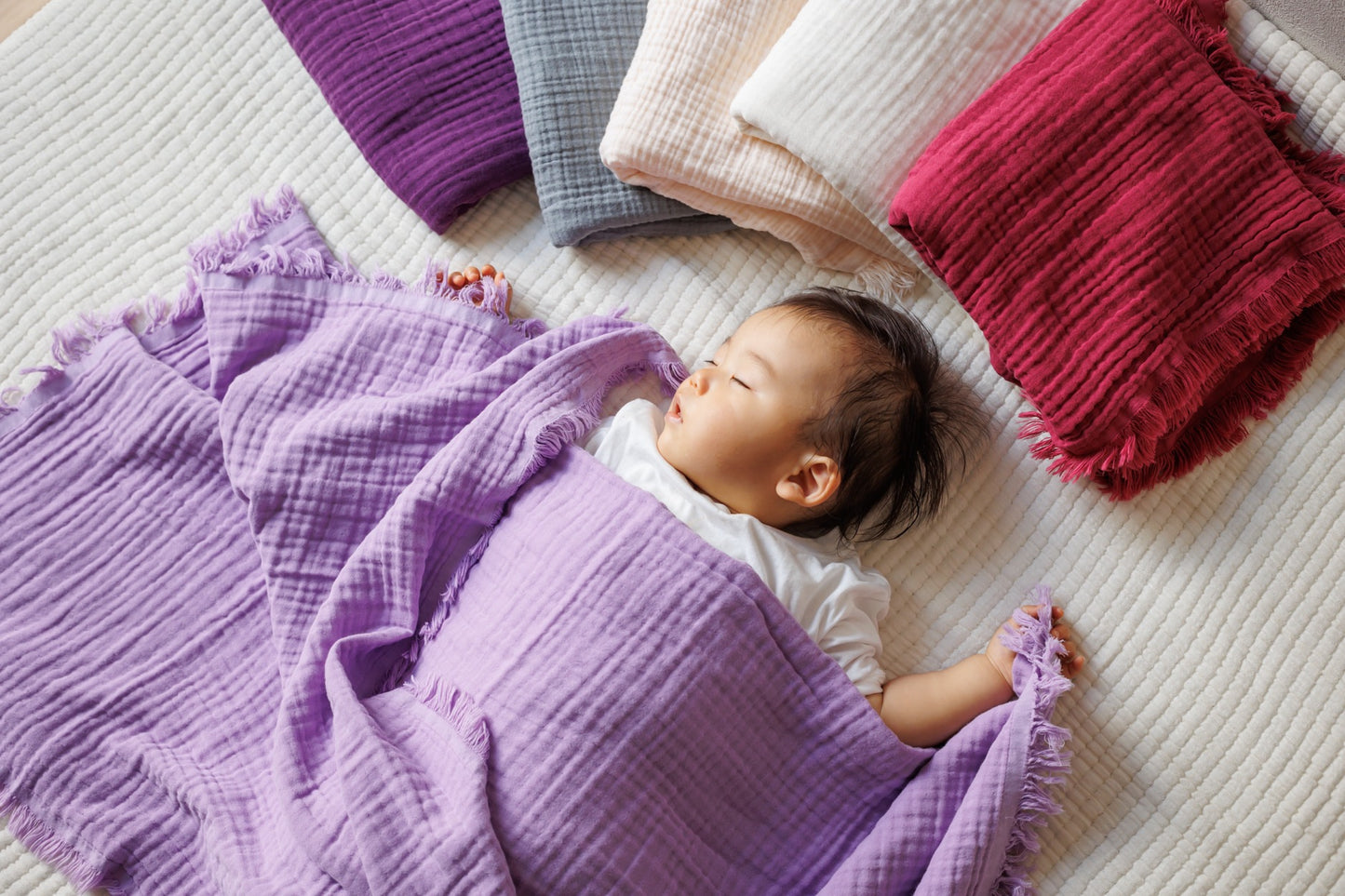 4-Layer Crinkled %100 Cotton Gauze Blanket (Fuchsia)