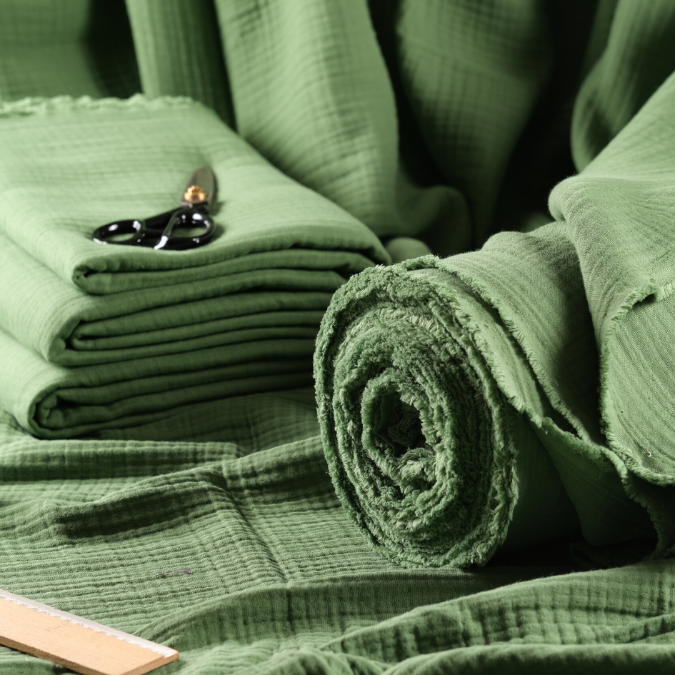 4 Layer Green Muslin Fabric
