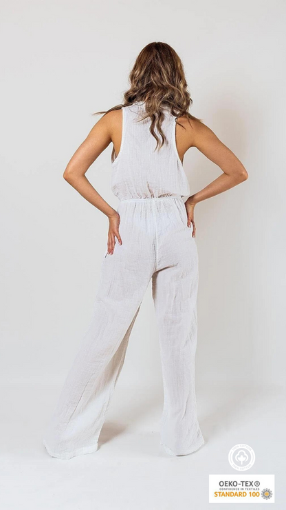 Muslin Jumpsuit with Cleavage White